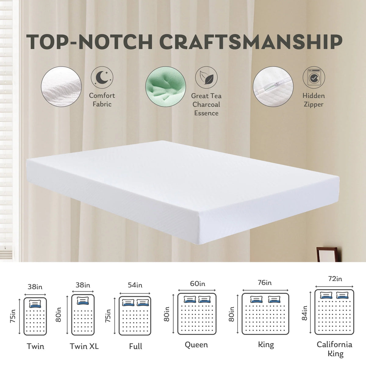 White Twin 6 inch Memory Foam Mattress A83706
