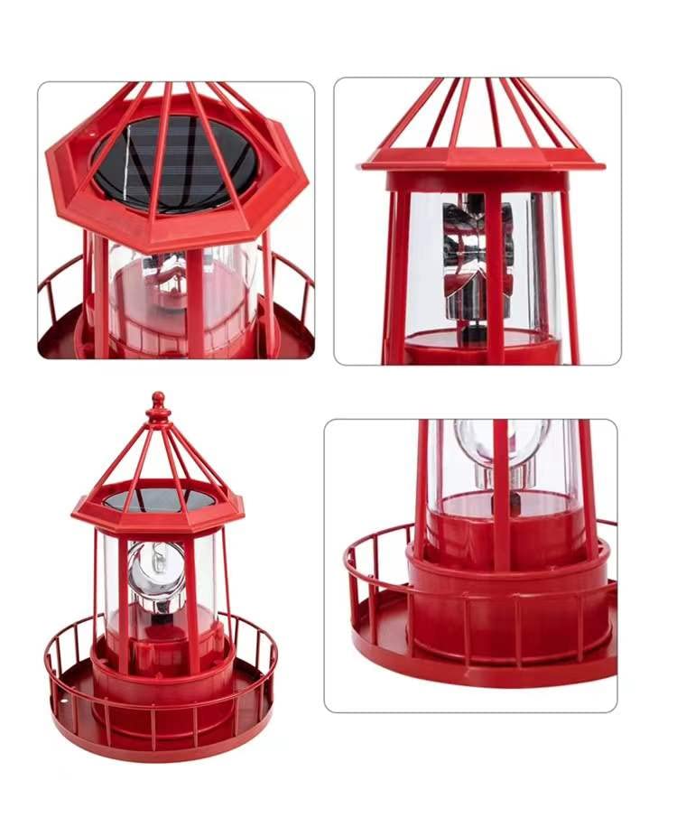 Solar Powered Lighthouse 360 Degree Rotating Waterproof Garden Statue Lights Z5193