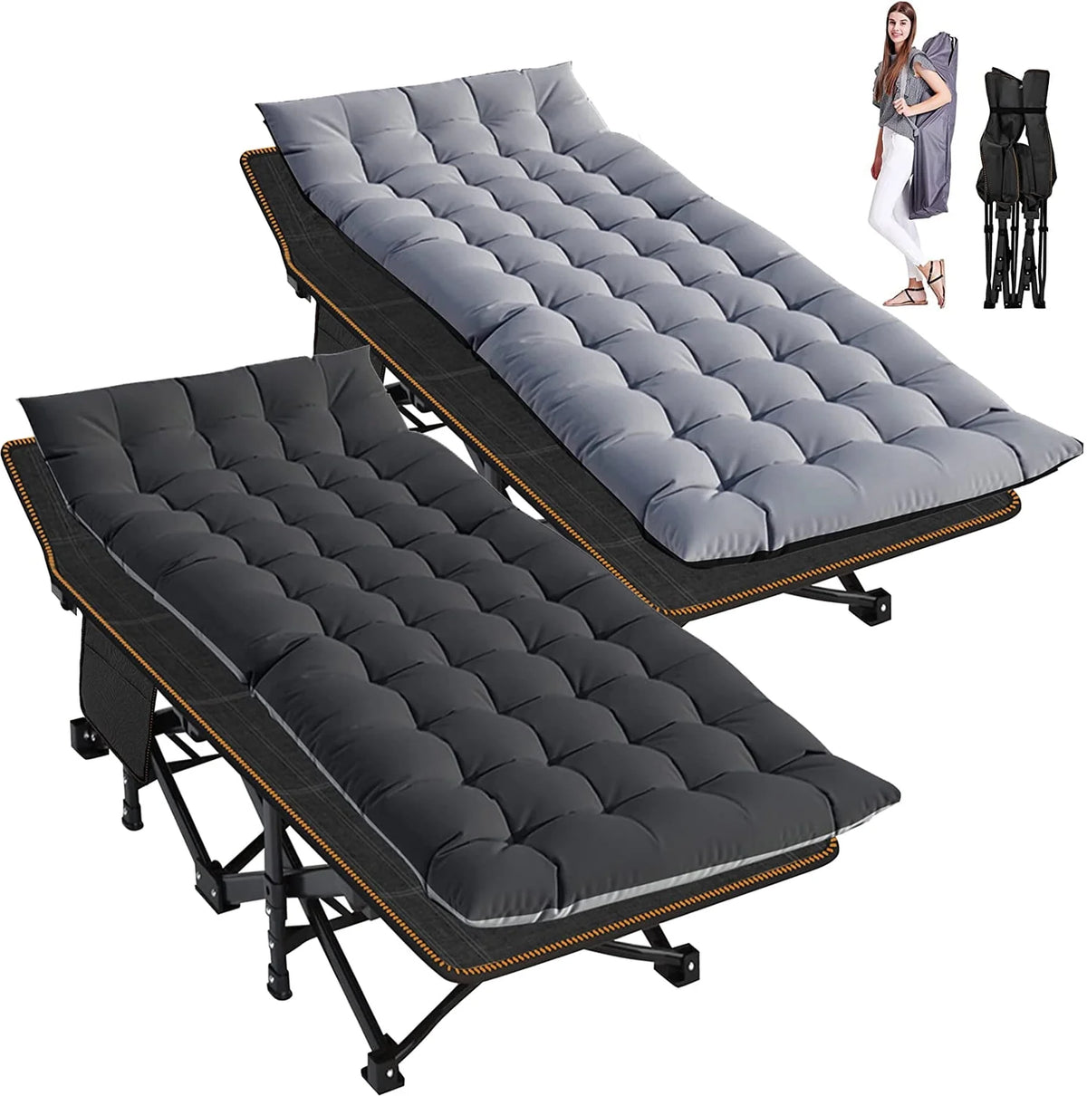 2 Pack Folding Camping Cot with Mattress and Carry Bag V392005