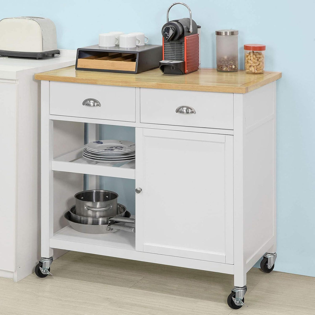 Kitchen Cart with Rubber Wood Top D221427