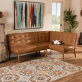 Tan Faux Leather Upholstered Wood Dining Corner Sofa Bench P149