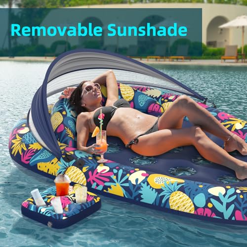 XL Inflatable Pool Float with Canopy Cup Holder X660