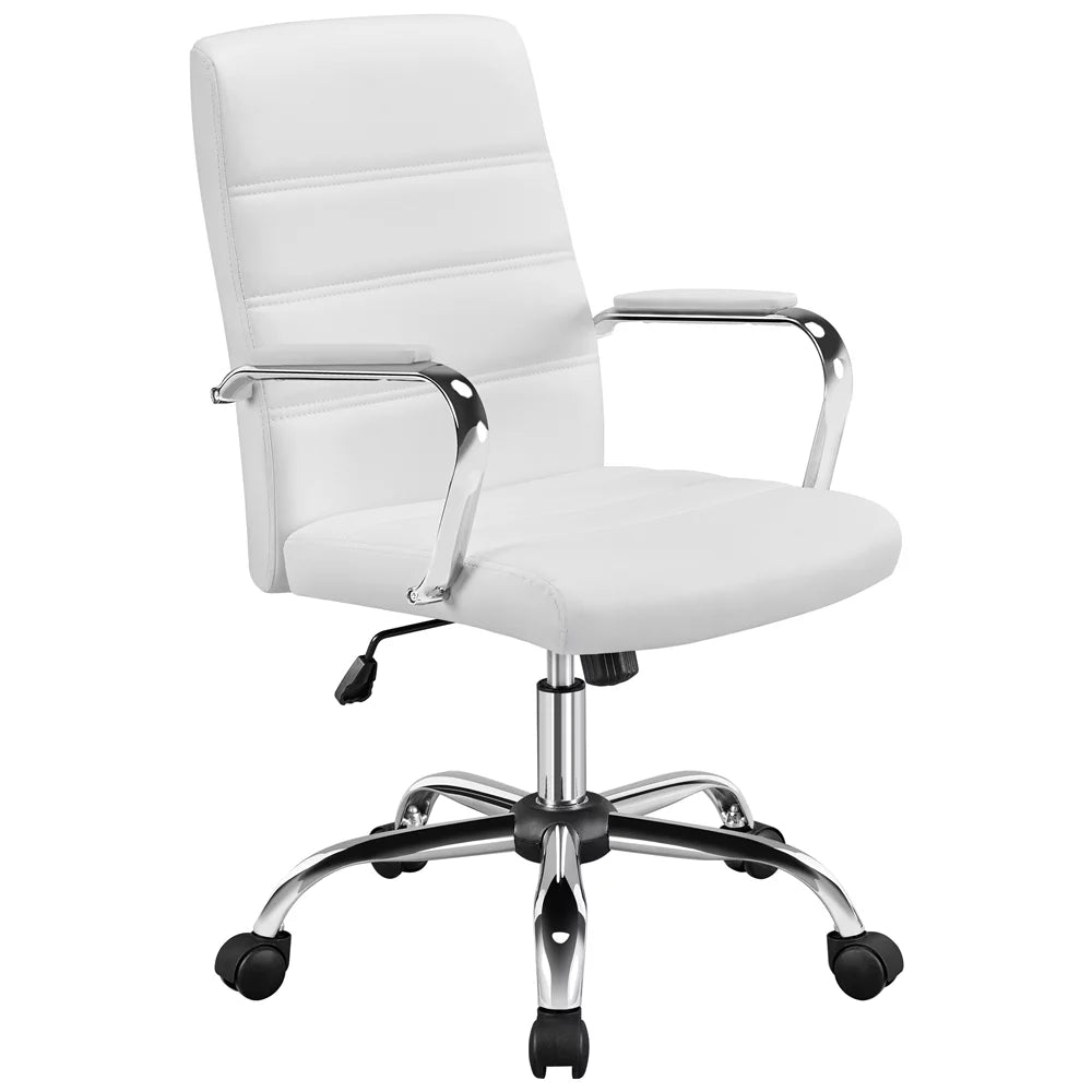 White Adjustable Swivel Faux Leather Office Chair P4386