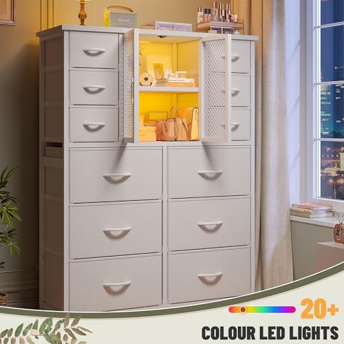 Black 12 Fabric Drawer Tall Dresser with Charging Station W28136