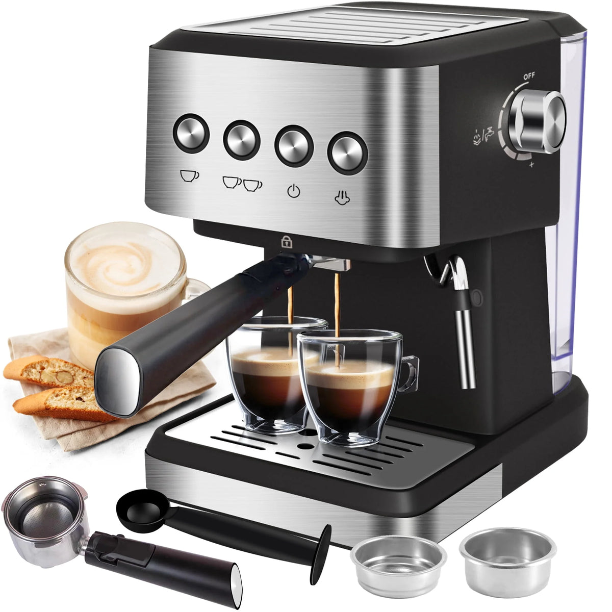 20 Bar Stainless Steel Espresso Machine with Milk Frother C645290