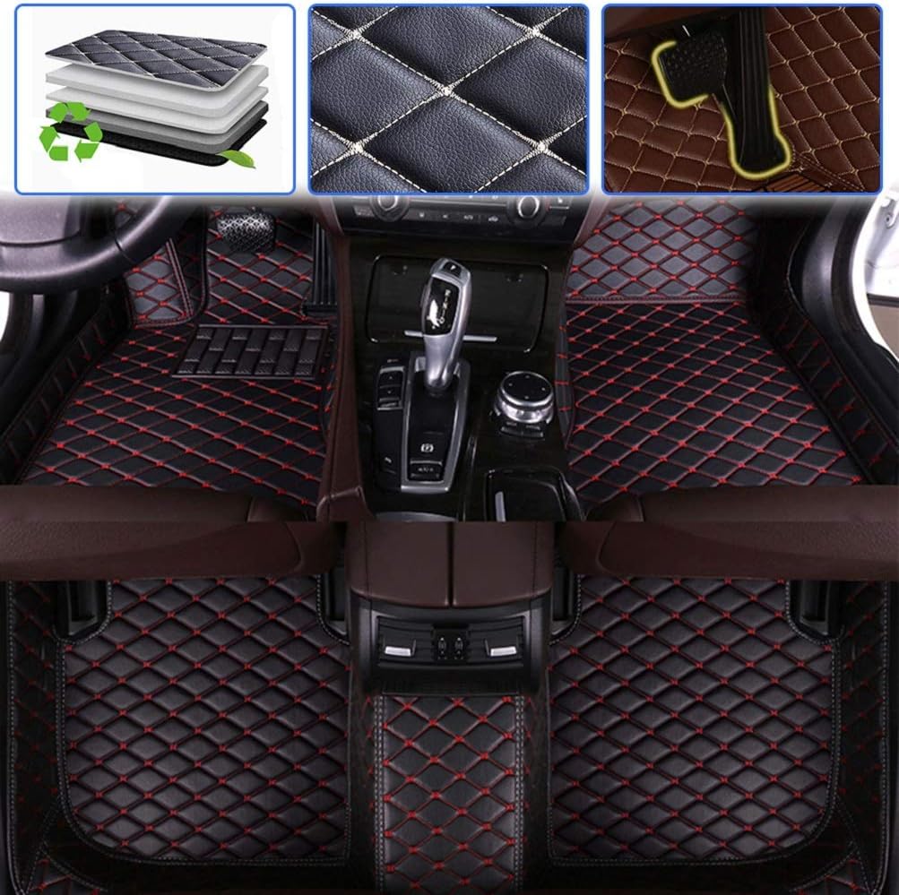 Custom Car Floor Mats Full Coverage Liner Front ＆ Rear Set Black red X376347