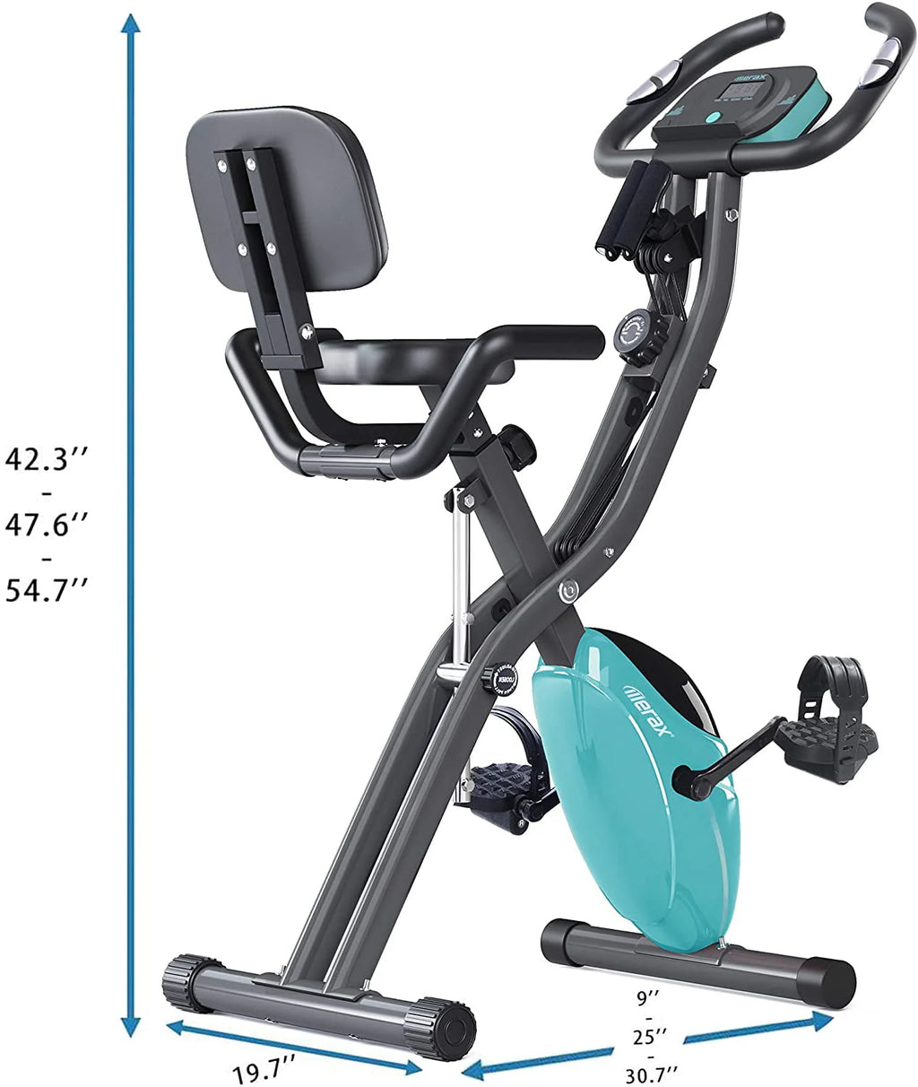 Folding Upright and Recumbent Stationary Exercise Bike with 10-Level Adjustable Magnetic Resistance P6763