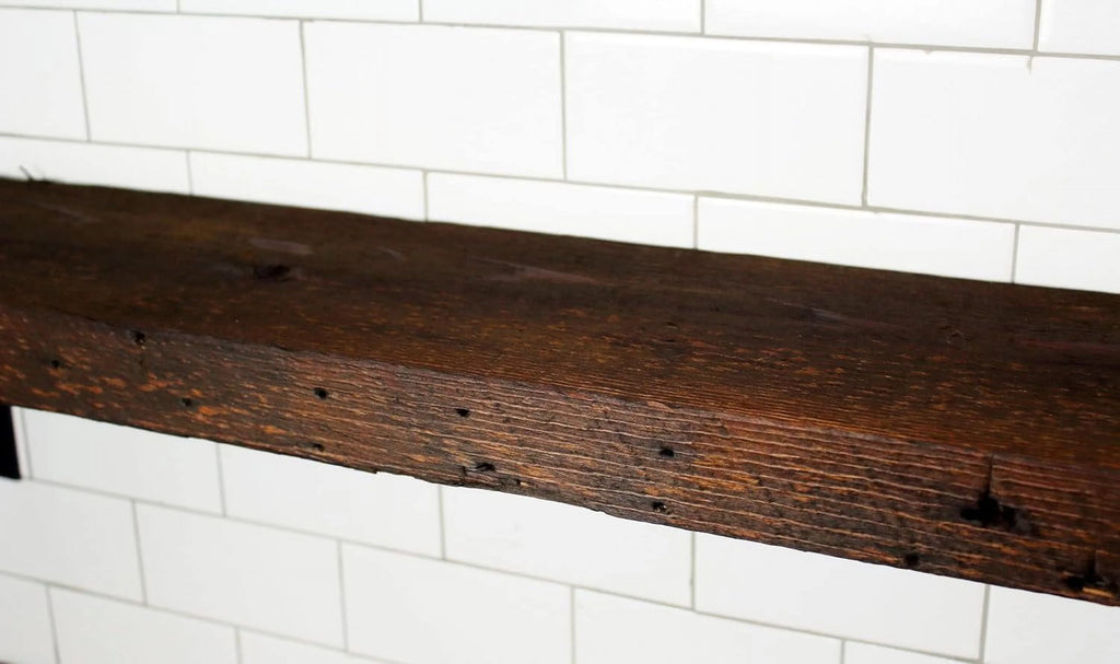 Reclaimed Wood Mantel Shelf with Steel Angle Brackets C906