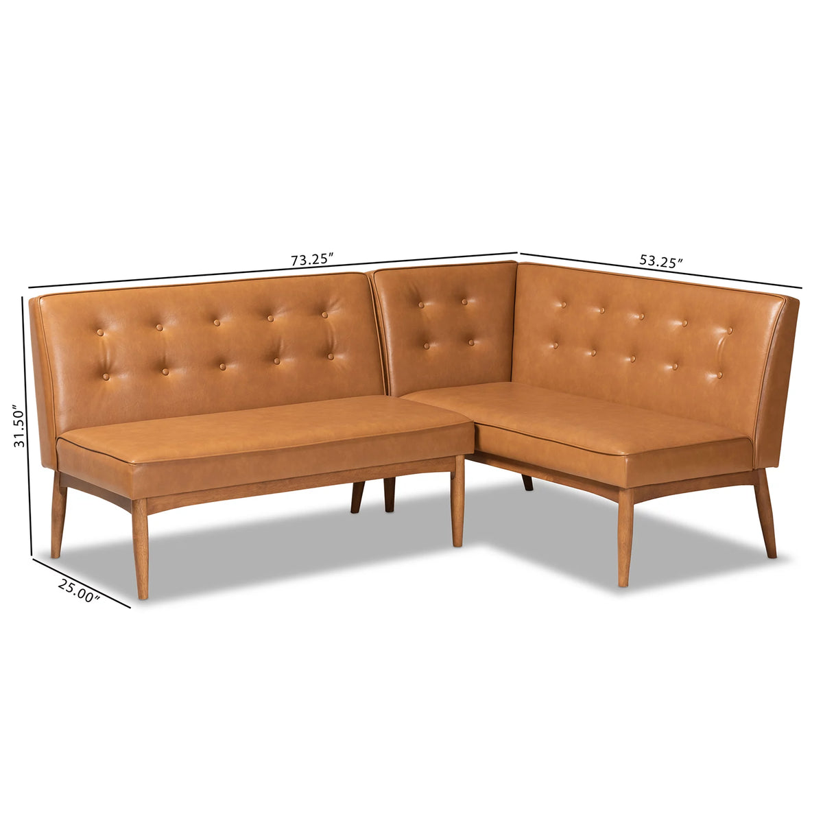 Tan Faux Leather Upholstered Wood Dining Corner Sofa Bench P149