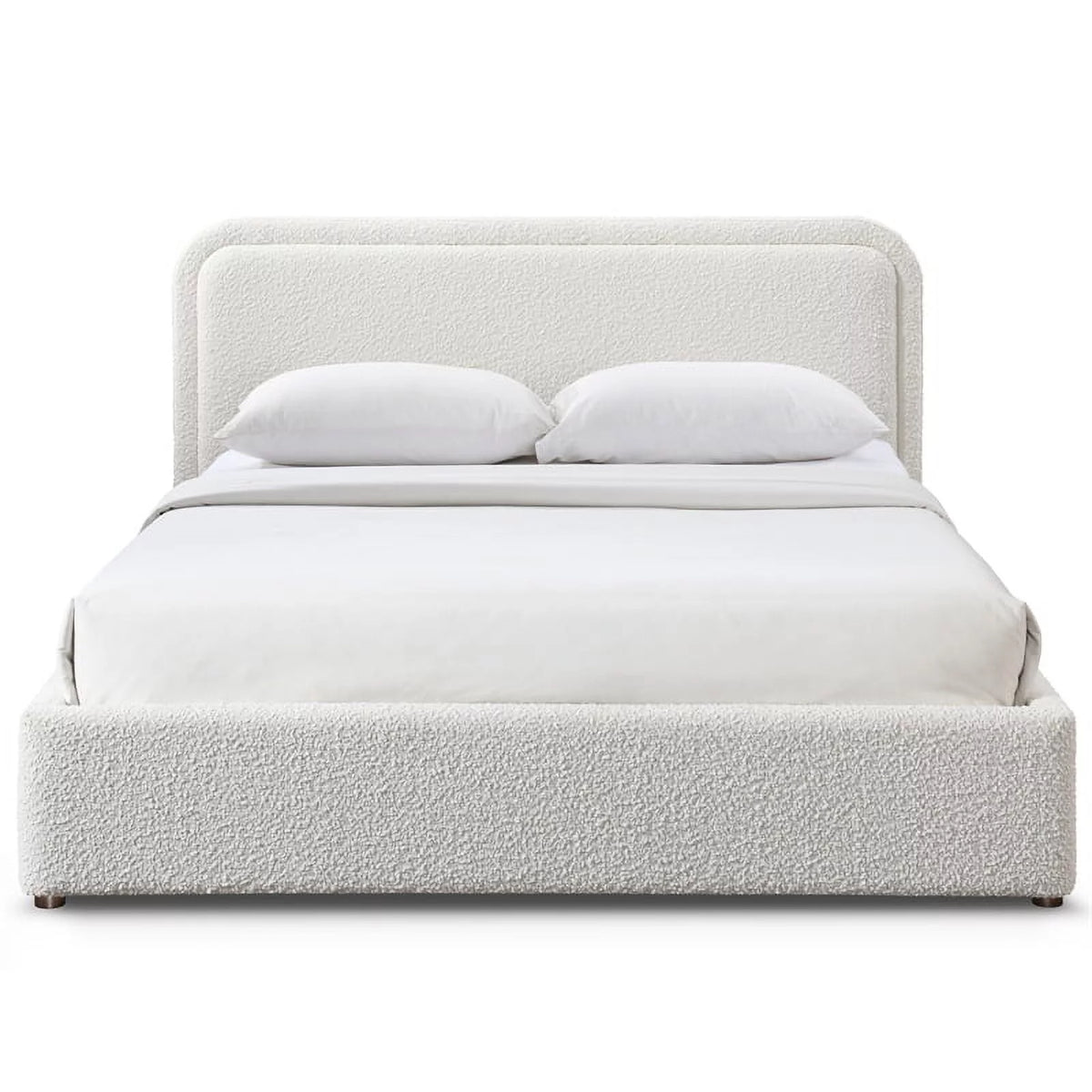 Queen Upholstered Platform Bed in White Boucle Fabric Q572