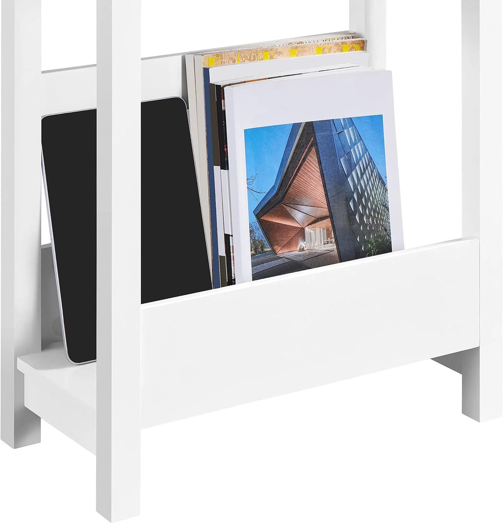 White 3-Tier Narrow Side Table with Magazine Holder Y130440