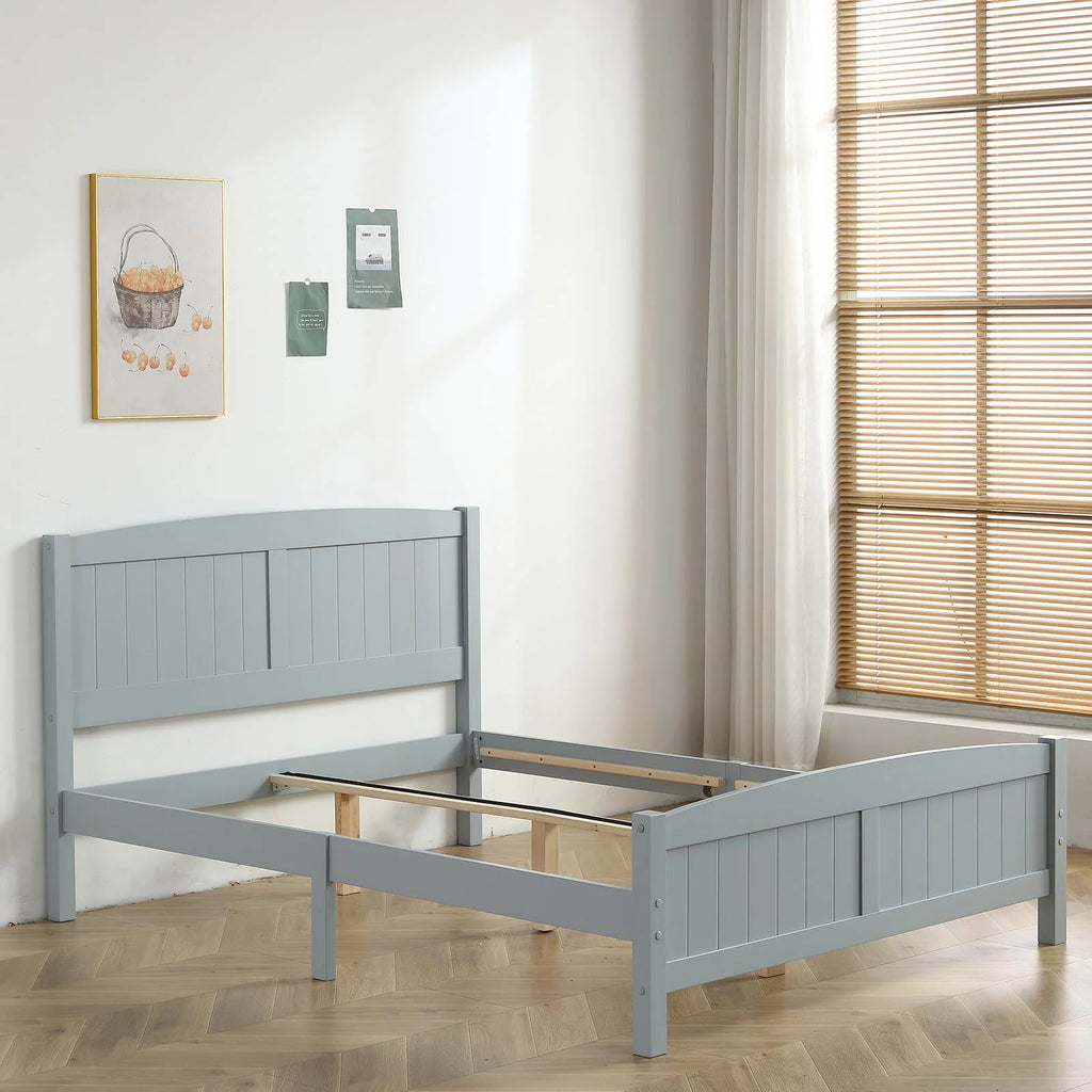 Gray Solid Pine Wood Full Bed Frame with Headboard E189397