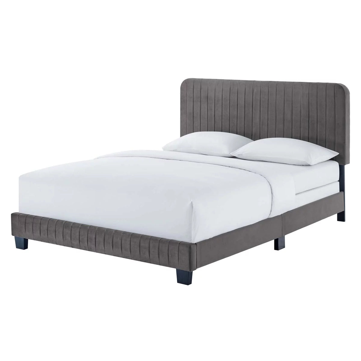 King Size Grey Velvet Tufted Platform Bed Frame Z431