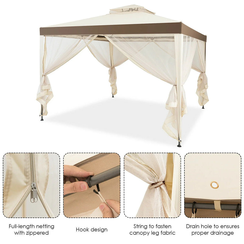 10'x 10' Beige Canopy Gazebo with Mosquito Netting V2613