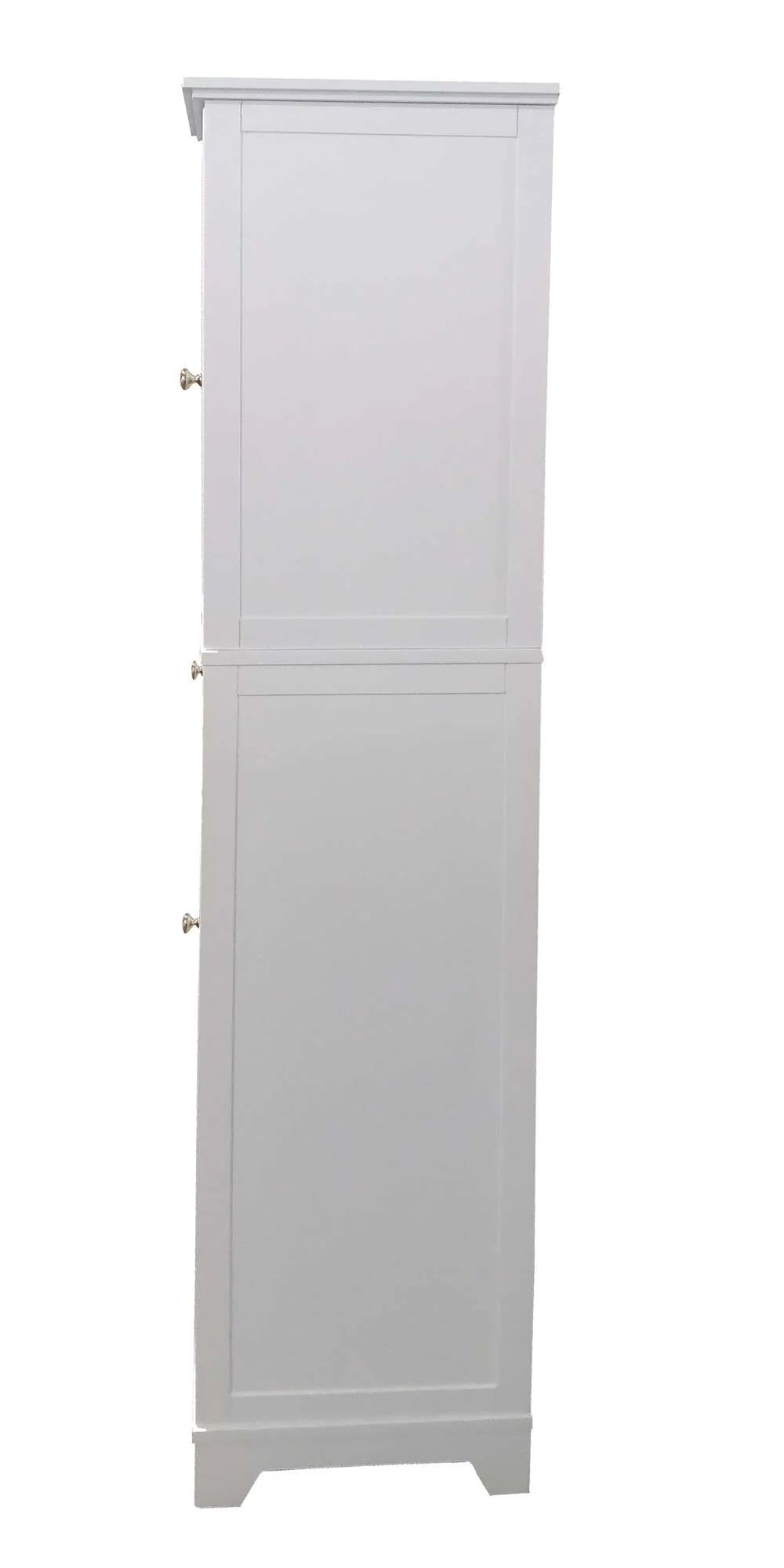 White Tall Wood Bathroom Storage Cabinet Linen Tower C43581