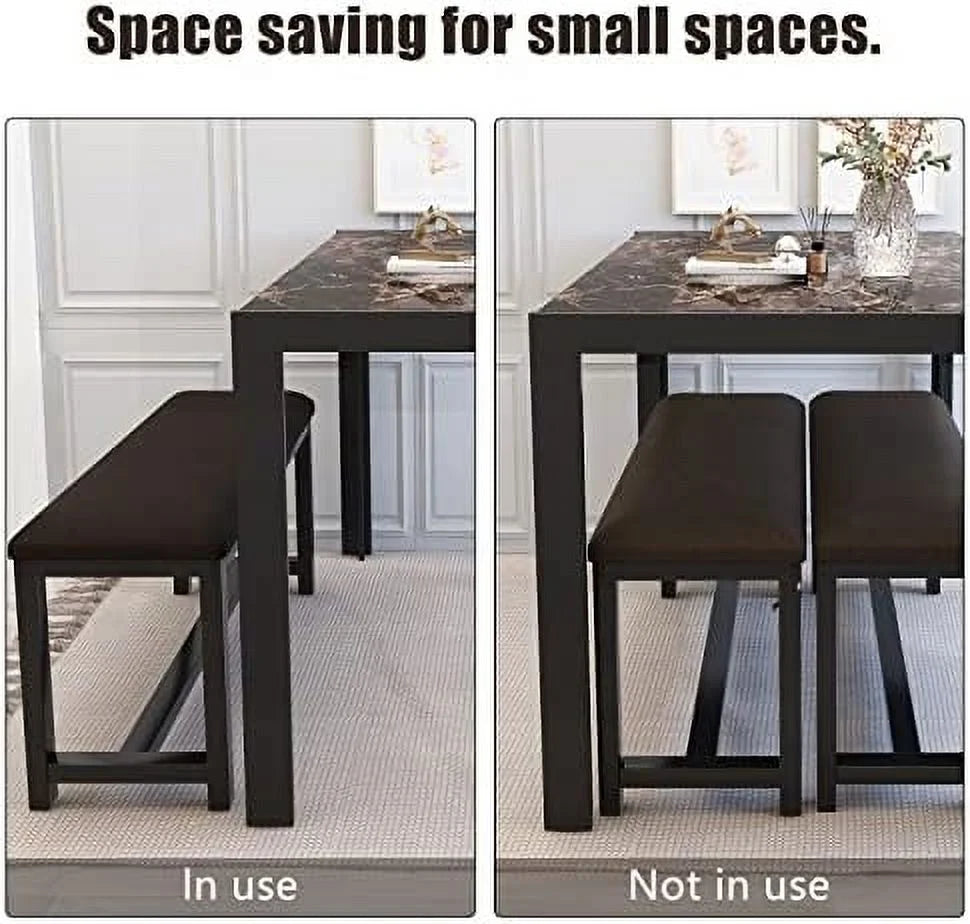 Dining Table Set for 4 with 2 PU Leather Upholstered Benches X29895
