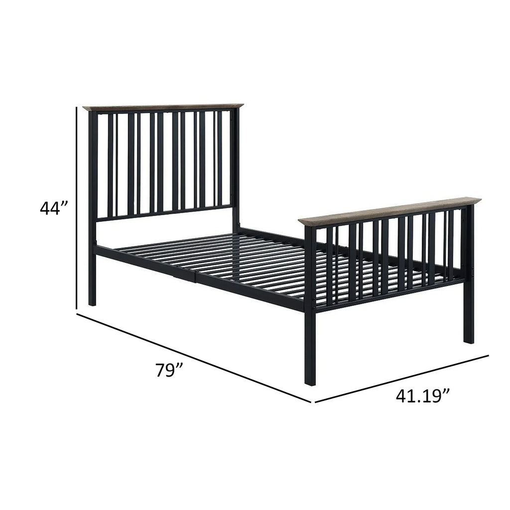 Antique Oak Brown & Black Twin Size Bed with Slatted Metal Frame B6196