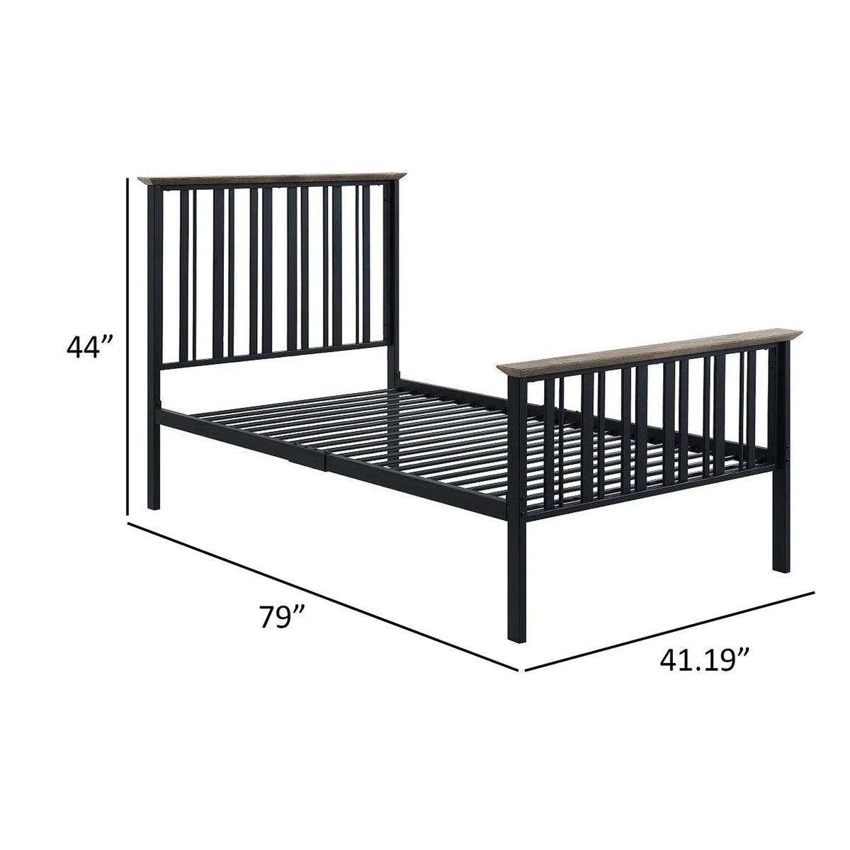 Antique Oak Brown & Black Twin Size Bed with Slatted Metal Frame B6196