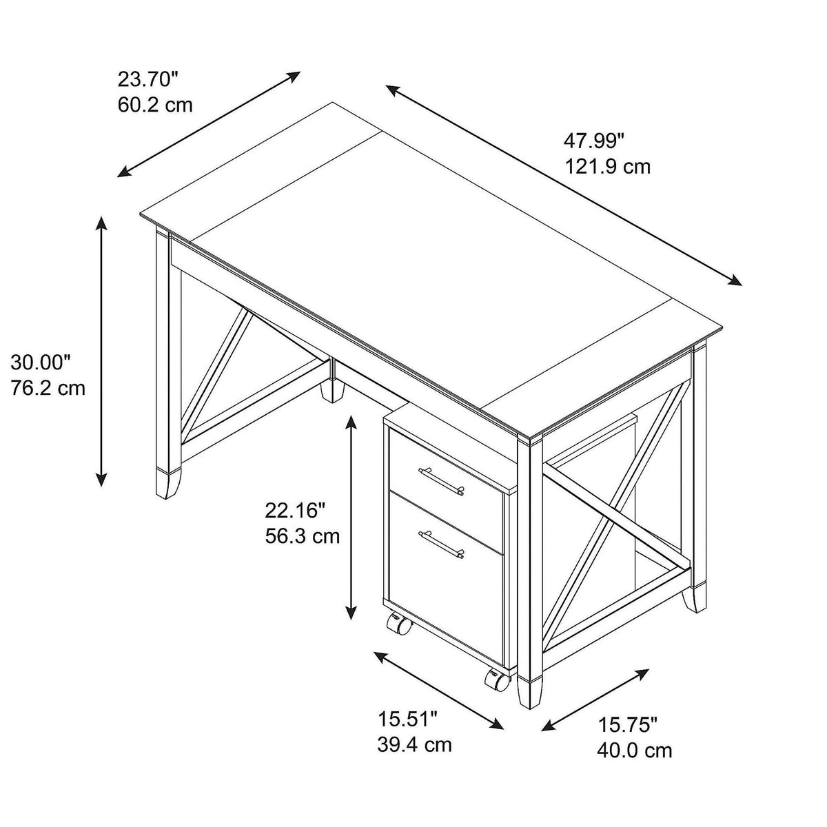 Pure White Oak Writing Desk with 2 Drawer File Cabinet U9480