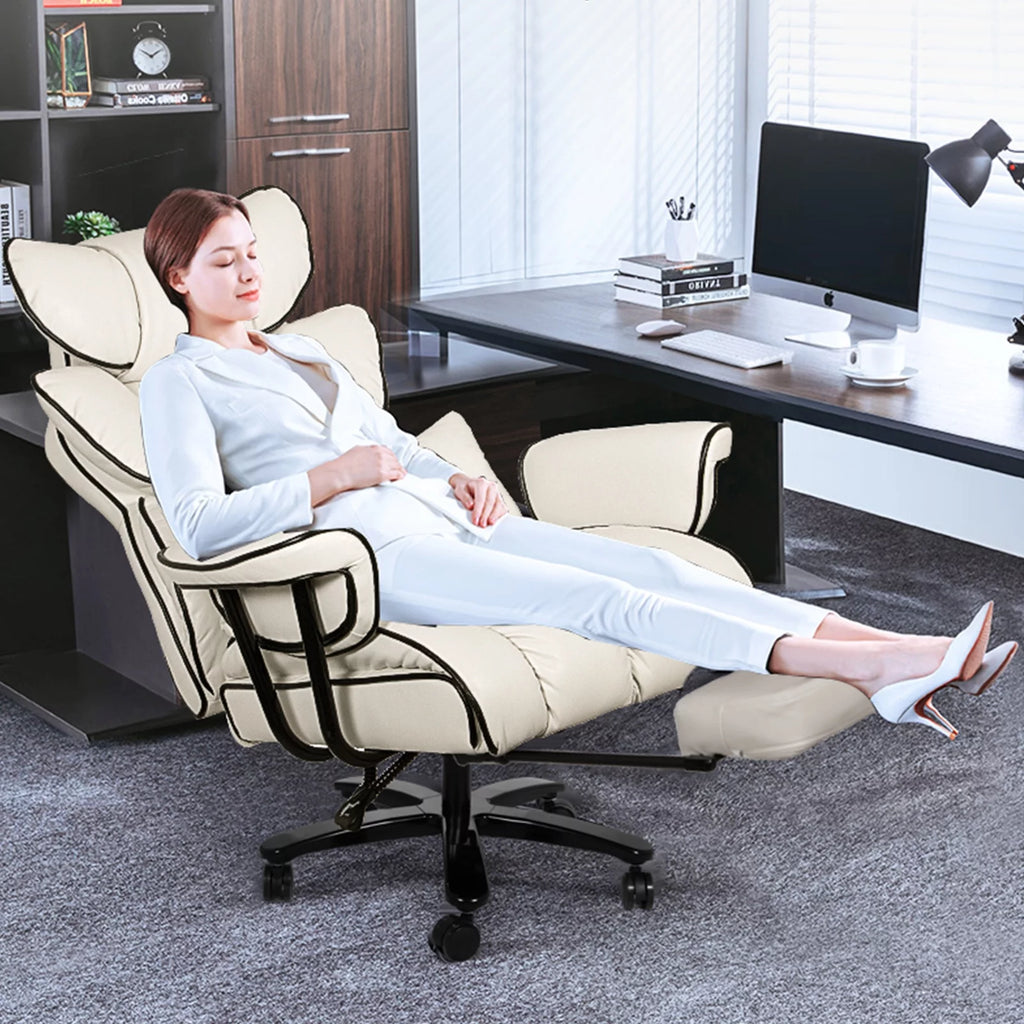 Big and Tall Ergonomic PU Leather Reclining Office Chair with Footrest W3592