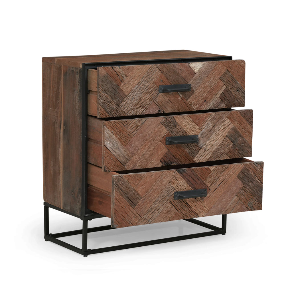 Handcrafted Boho Wood 3 Drawer Cabinet B13058