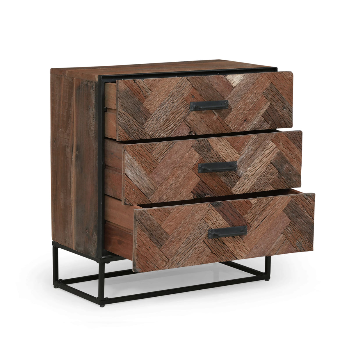 Handcrafted Boho Wood 3 Drawer Cabinet B13058