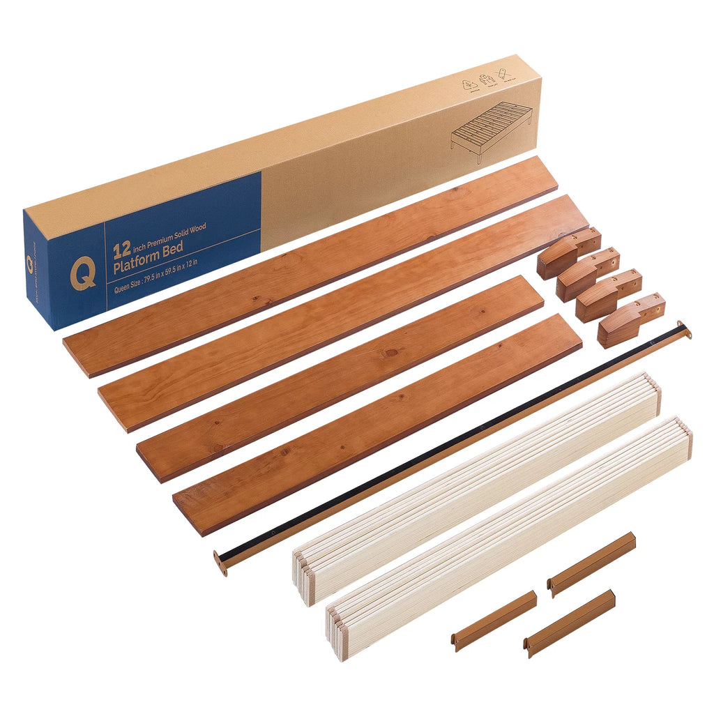Cherry Twin Solid Wood Platform Bed with Wooden Slats M3535
