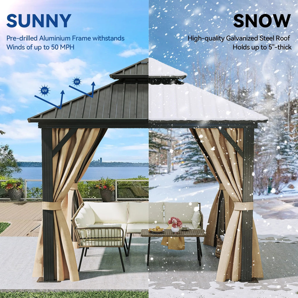 Aluminum Hardtop Gazebo 9.8*9.8 FT Black C162437