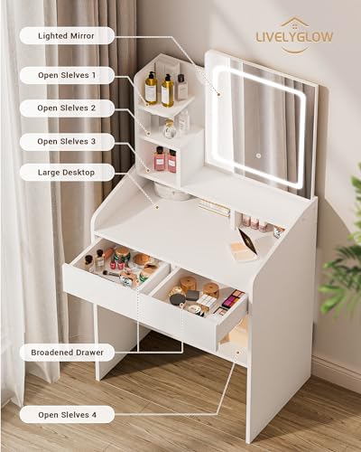 White Vanity Desk Set with Mirror and Drawer Q585437