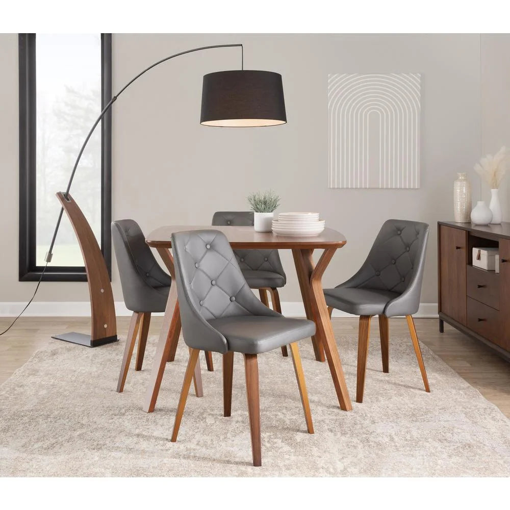 Grey Faux Leather Walnut Wood Dining Chair Set of 2 N9964