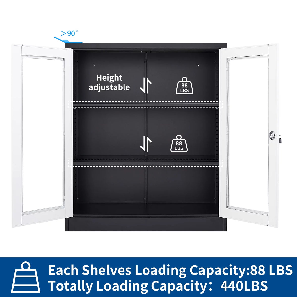 35.4" Metal Storage Cabinet with Glass Doors V384