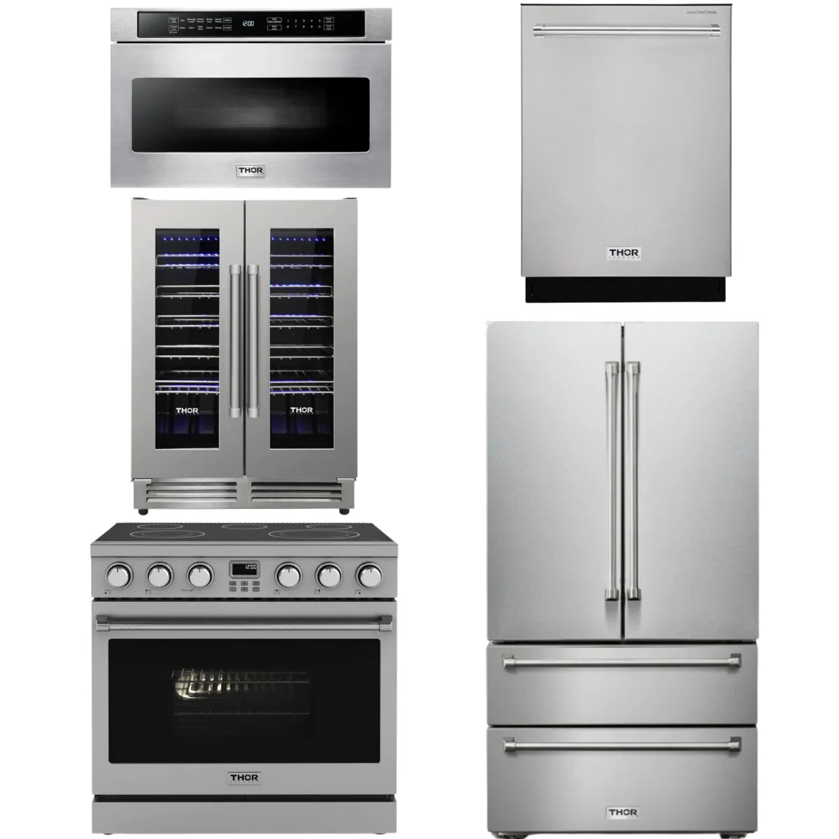 36 Electric Range, Refrigerator, Dishwasher, Microwave and Wine Cooler G9433