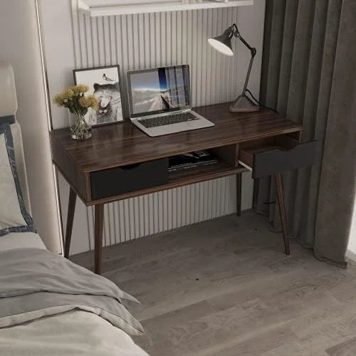 Mid Century Desk with Drawers & Solid Wood Legs J838759
