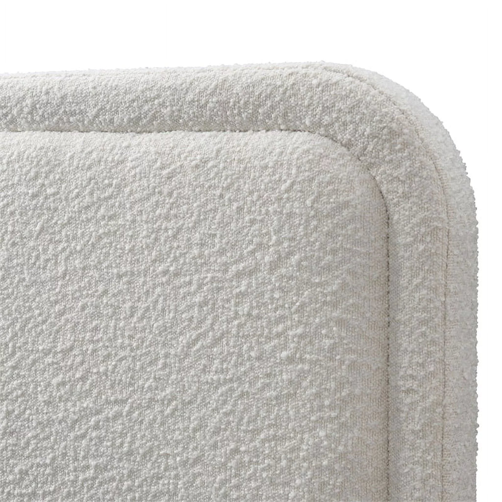 Queen Upholstered Platform Bed in White Boucle Fabric Q572