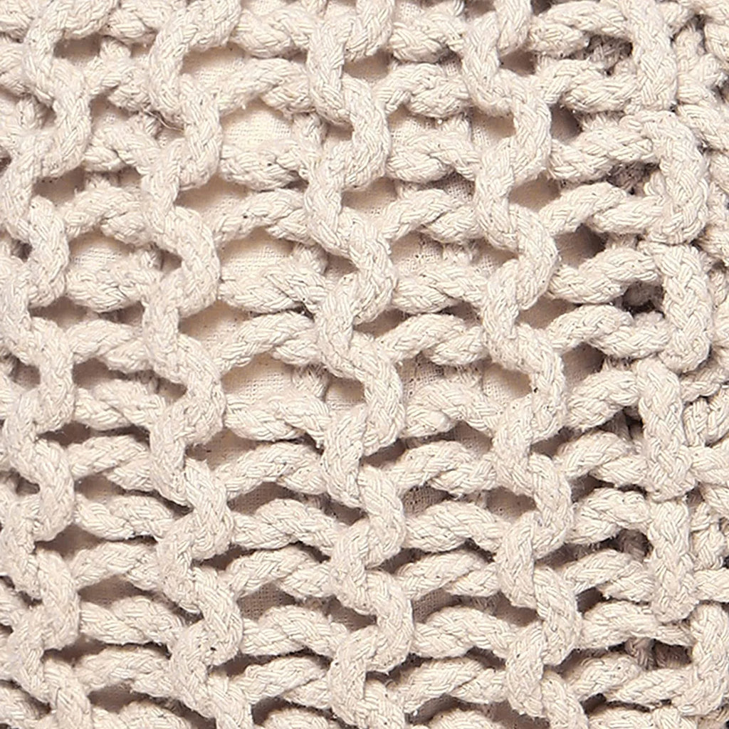 Cable Knitted 100% Cotton Round Pouf Ottoman S660