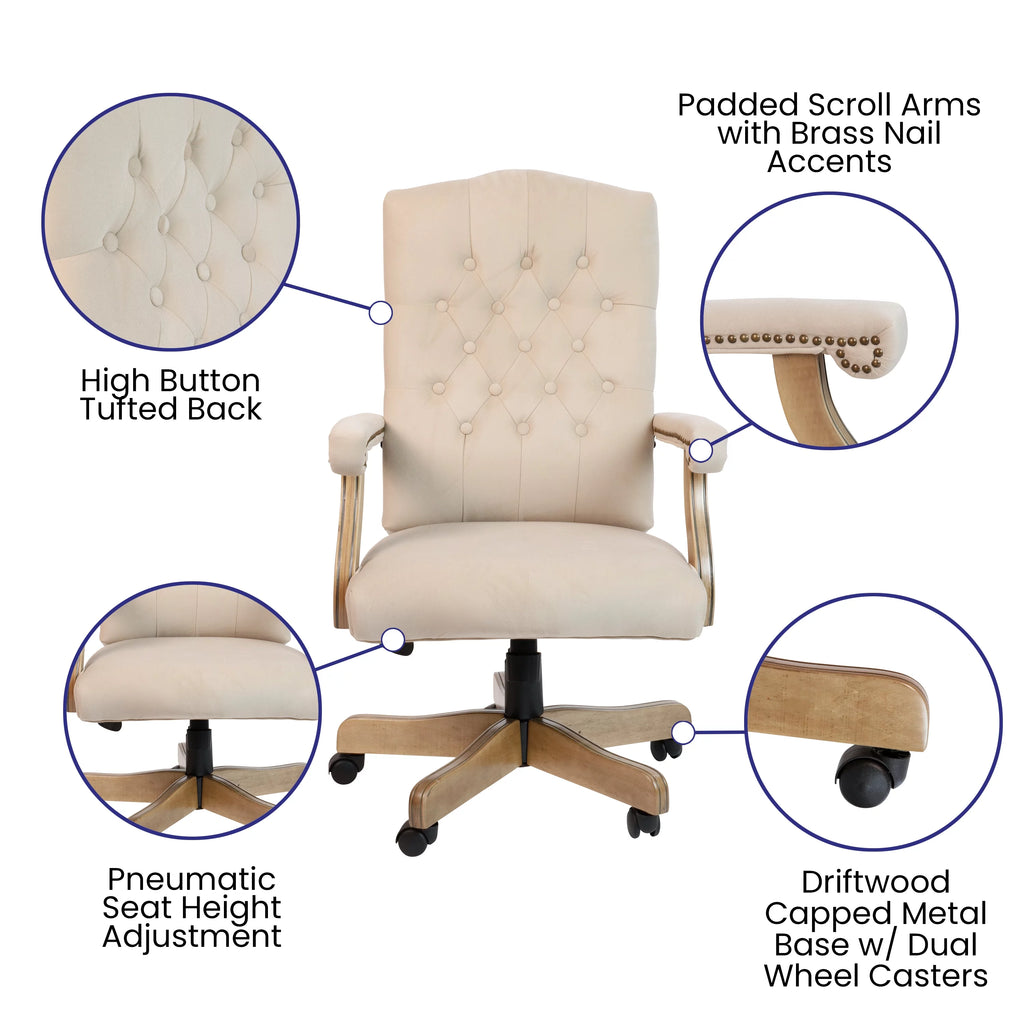 Ivory Microfiber Swivel Office Chair Z69436
