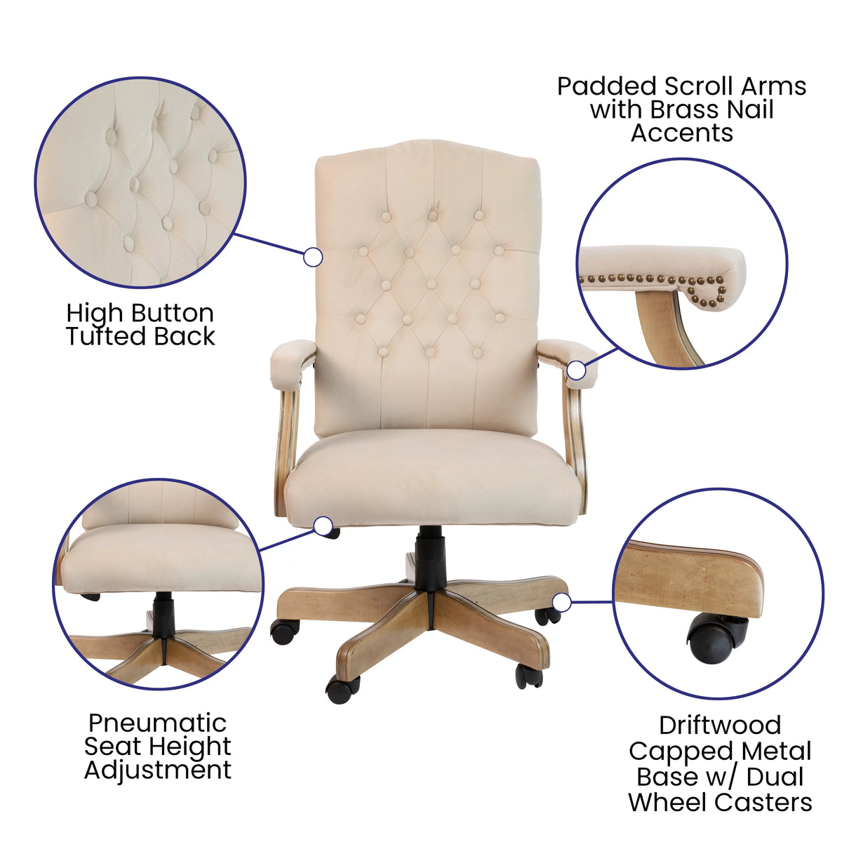 Ivory Microfiber Swivel Office Chair Z69436