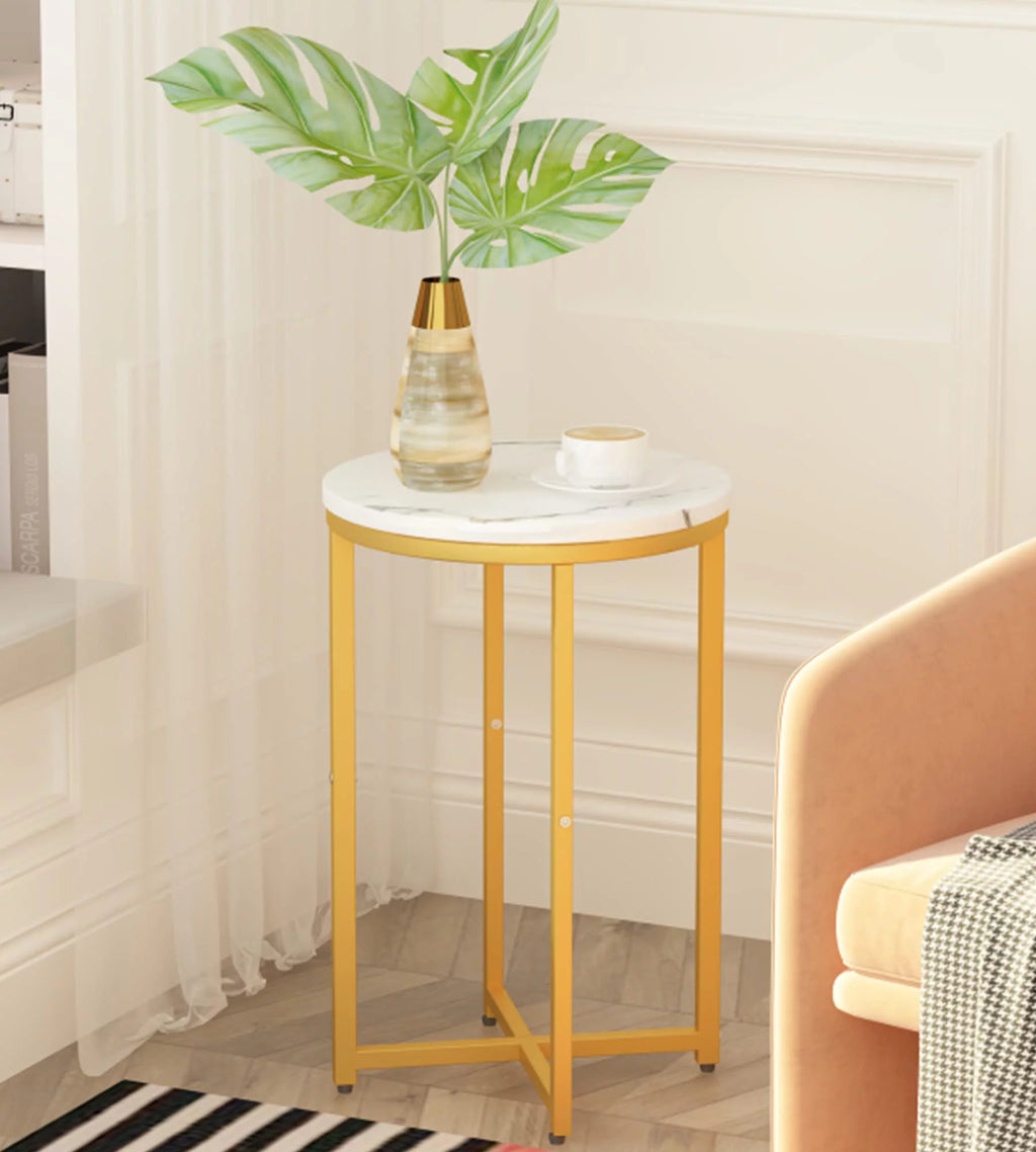 Round Faux Marble Side Table with Metal Frame N68401