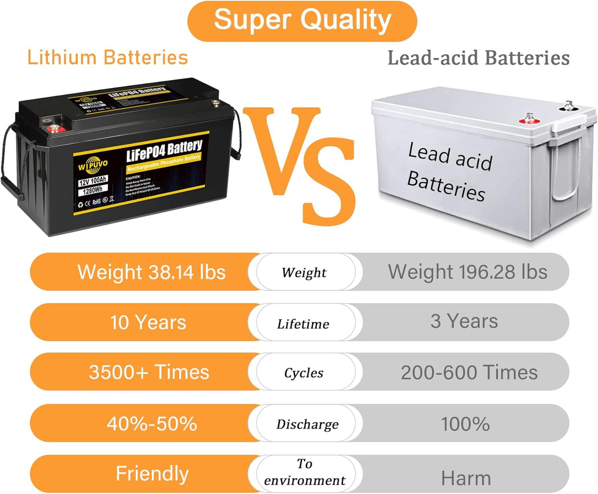 12V 100A LiFePO4 Deep Cycle Rechargeable Battery Pack with Built in BMS D814