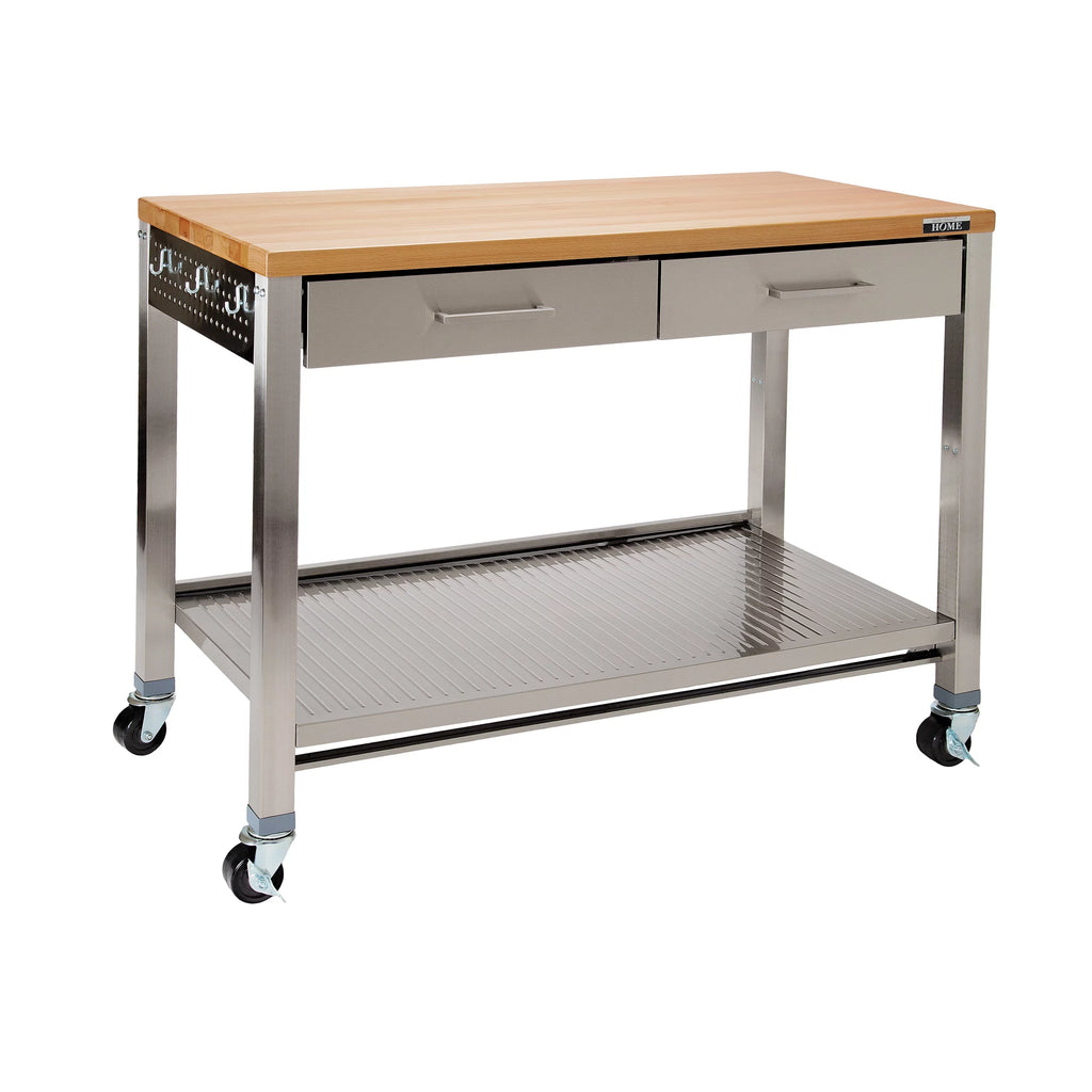 Stainless Steel Kitchen Island with Solid Wood Top Y770