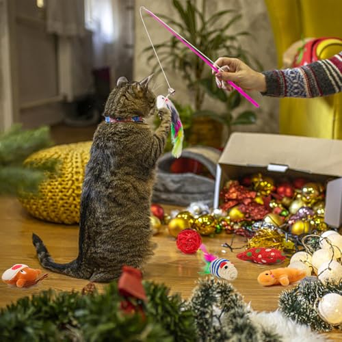 12Pcs Christmas Cat Toys Set with Catnip Plush Mice Feather Cat Wand T85759