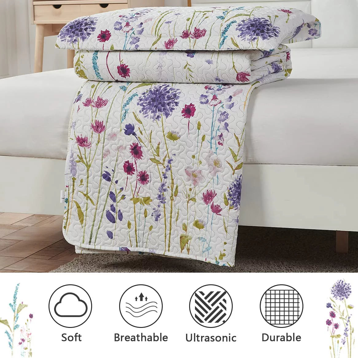 Floral Queen Bedding Microfiber Bedspread Set O3640