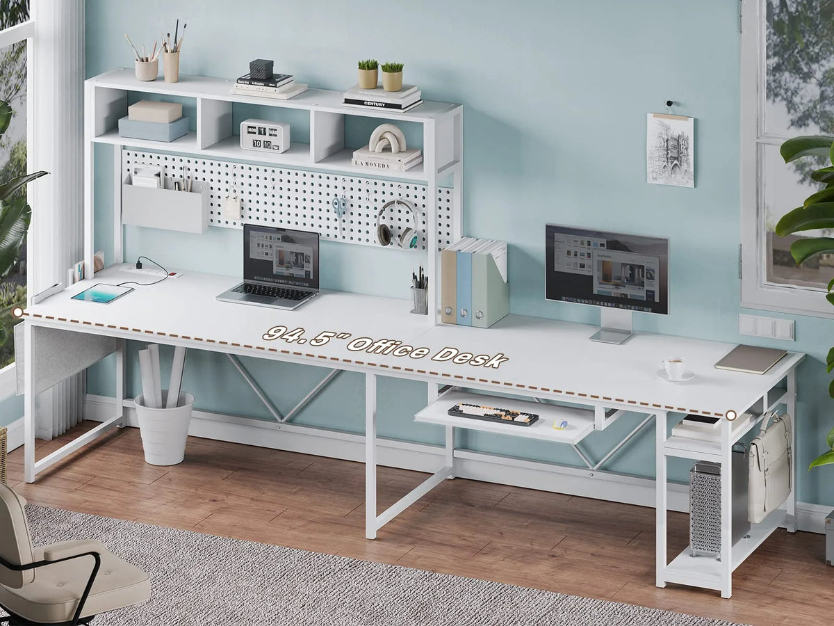 L Shaped Gaming Desk with LED Light and Power Outlet, White S870687