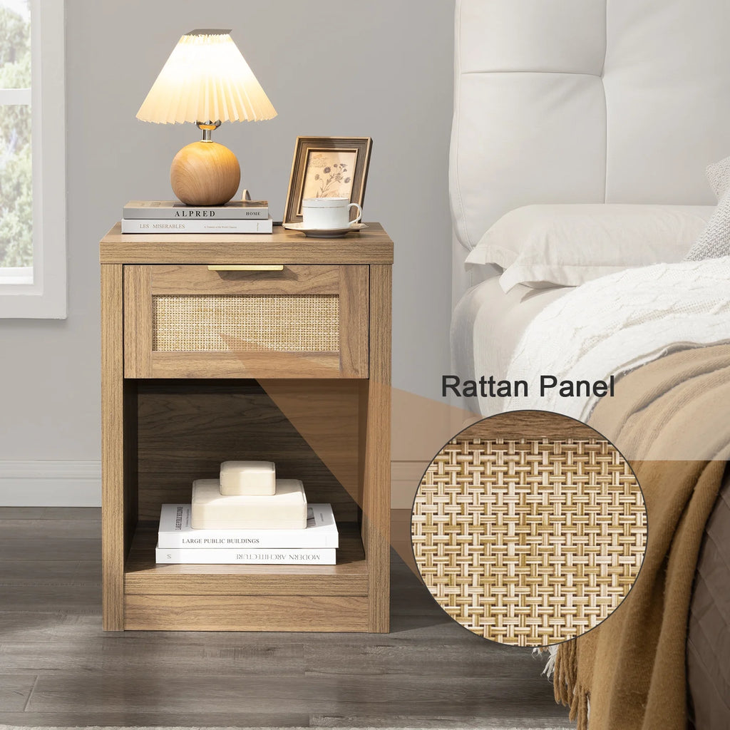 Rattan Nightstands Set of 2 with Charging Station S69810