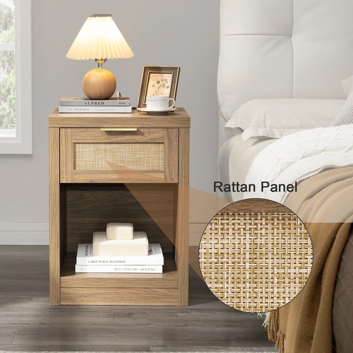 Rattan Nightstands Set of 2 with Charging Station S69810