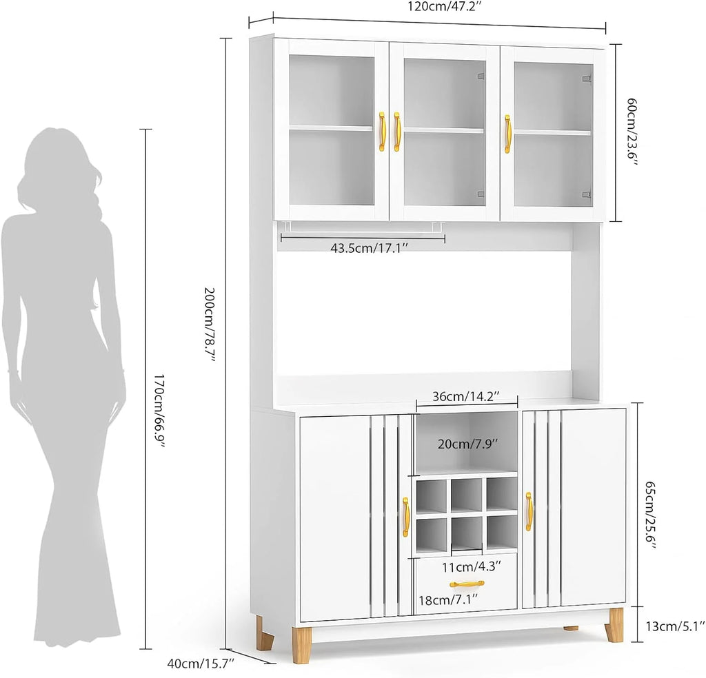 Tall White Kitchen Pantry Cabinet with Microwave Stand and 1 Drawer H6518