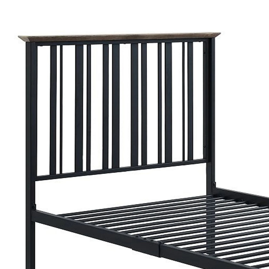 Antique Oak Brown & Black Twin Size Bed with Slatted Metal Frame B6196