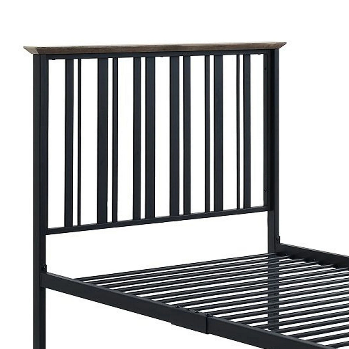Antique Oak Brown & Black Twin Size Bed with Slatted Metal Frame B6196
