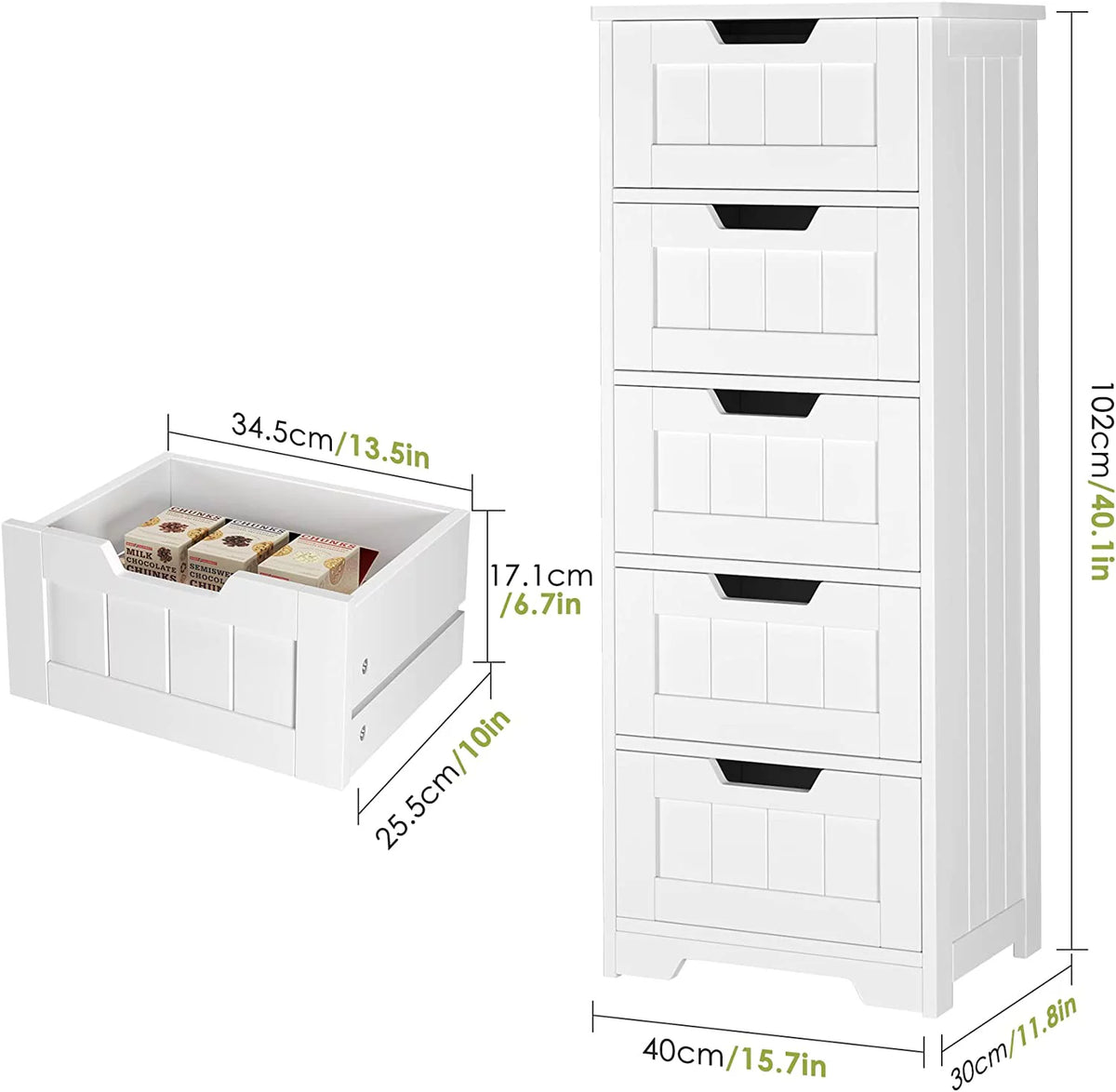 White 5 Drawer Freestanding Bathroom Floor Cabinet T641