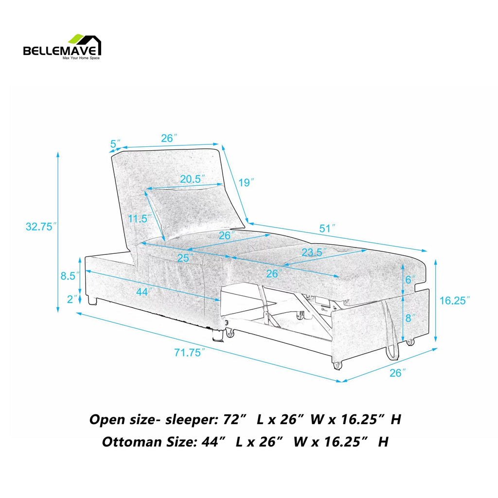 4 in 1 Folding Sofa Bed with 1 Pillow and Side Pocket W985